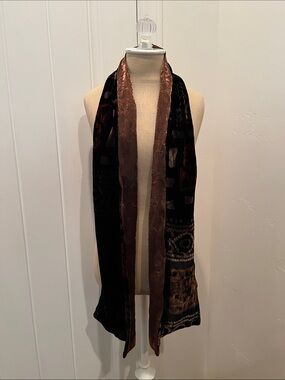 Caron Miller Black and Brown Velvet Patterned Scarf